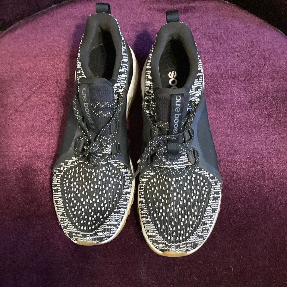 Adidas Black and White Knit Athletic Shoes
